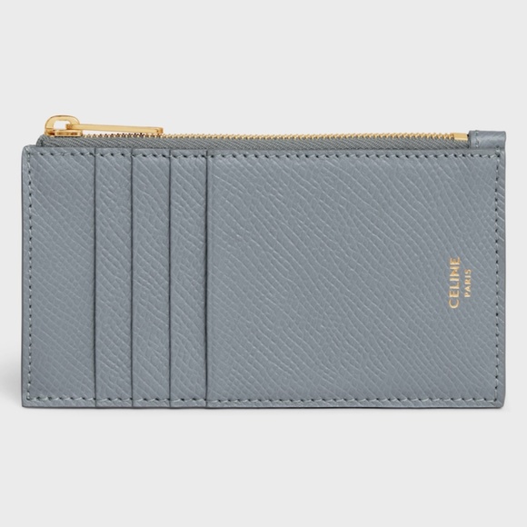 COPY - Celine ZIPPED COMPACT CARD HOLDER ESSENTIALS IN GRAINED CALFSKIN BLUE GR… - Picture 1 of 2